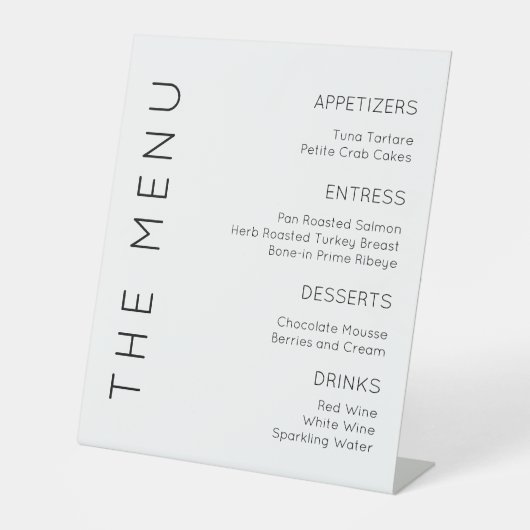 Modern WeddingMenu Schild, Schwarz/Weiß Menü Zeich Sockelschild (Vorderseite)