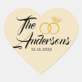 Modern Wedelring Gefallen Name Datum Golden Herz-Aufkleber