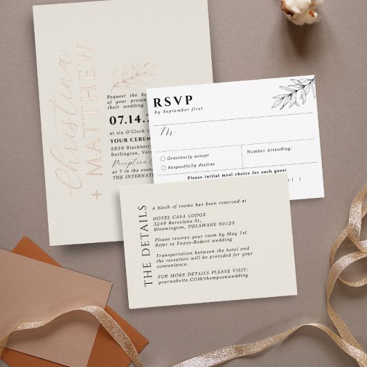 Modern Wedge Beige Black Details Umschließkarte Begleitkarte