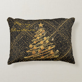 Modern, Weihnachtsbaum, Schwarz Gold Kreuz Muster Dekokissen