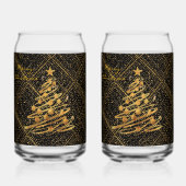 Modern, Weihnachtsbaum, Schwarz Gold Kreuz Muster Dosenglas (Rückseite)