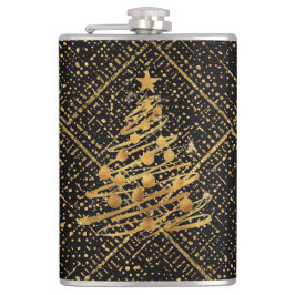 Modern, Weihnachtsbaum, Schwarz Gold Kreuz Muster Flachmann
