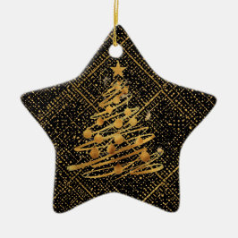 Modern, Weihnachtsbaum, Schwarz Gold Kreuz Muster Keramik Ornament