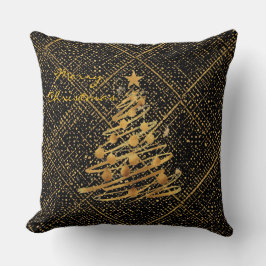 Modern, Weihnachtsbaum, Schwarz Gold Kreuz Muster Kissen