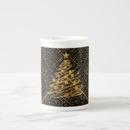 Modern, Weihnachtsbaum, Schwarz Gold Kreuz Muster Porzellantasse