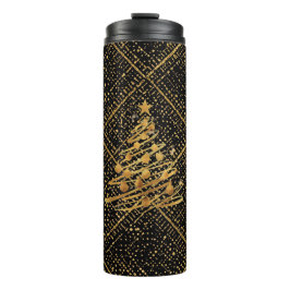 Modern, Weihnachtsbaum, Schwarz Gold Kreuz Muster Thermosbecher