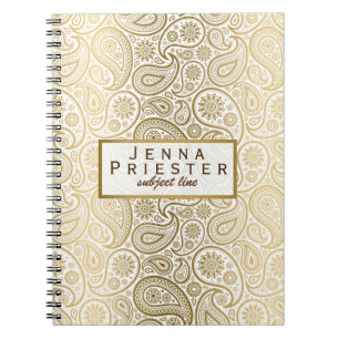 Modern Weiß & Gold Vintage Paisley-Muster Notizblock