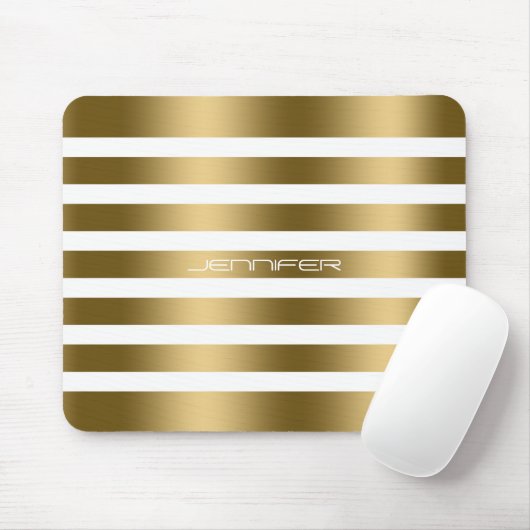Modern Weiß und Imitat Gold Streifen Muster Mousepad (Mit Mouse)