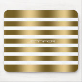 Modern Weiß und Imitat Gold Streifen Muster Mousepad (Vorne)