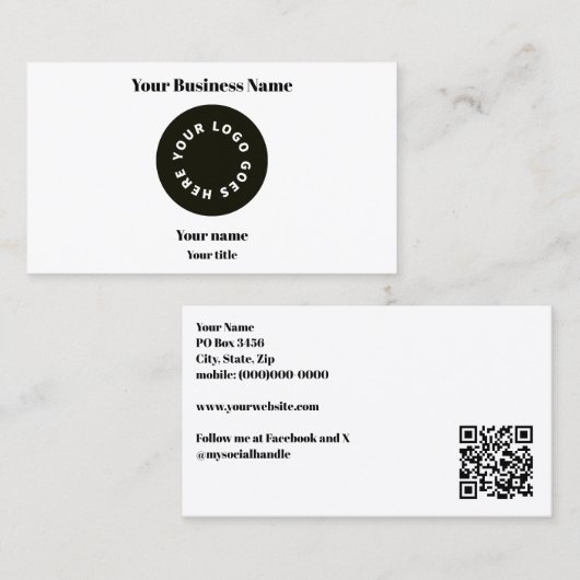 Modern weiße Logos mit QR-Code Visitenkarte (Vorne/Hinten)