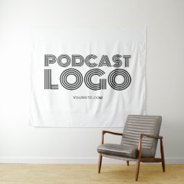 Modern-weiße und schwarze Podcast-Logos Wandteppich