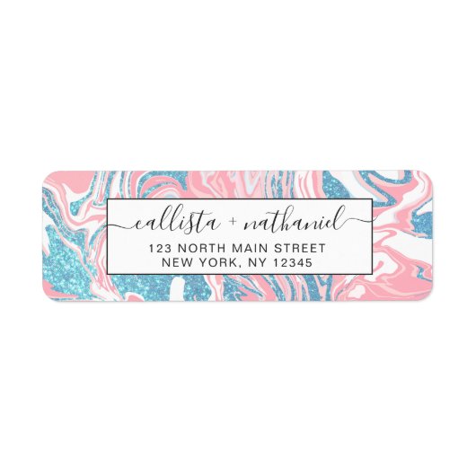 Modern weißer rosa blauer Glitzer Marmor (Vorne)