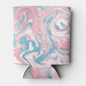Modern weißer rosa blauer Glitzer Marmor Dosenkühler (Vorderseite)