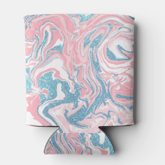Modern weißer rosa blauer Glitzer Marmor Dosenkühler (Rückseite)