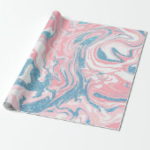 Modern weißer rosa blauer Glitzer Marmor Geschenkpapier (Ungerollt)