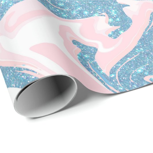 Modern weißer rosa blauer Glitzer Marmor Geschenkpapier (Rolleneckpunkt)