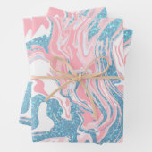 Modern weißer rosa blauer Glitzer Marmor Geschenkpapier Set (Beispiel)