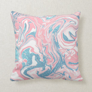 Modern weißer rosa blauer Glitzer Marmor Kissen