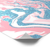 Modern weißer rosa blauer Glitzer Marmor Poster (Ecke)