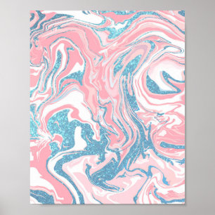 Modern weißer rosa blauer Glitzer Marmor Poster