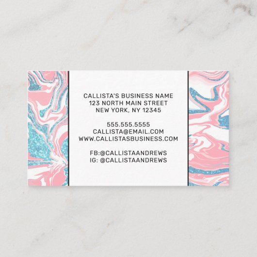 Modern weißer rosa blauer Glitzer Marmor Treuekarte (Rückseite)