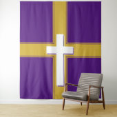 Modern | Weißes Kreuz | Gold und | LILA Wandteppich (Beispiel)