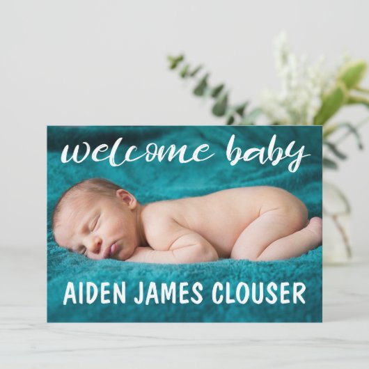 Modern Welcome Baby Birth Ankündigung (Stehend Vorderseite)