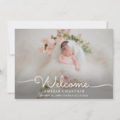 Modern Welcome Calligraphy 4 Photo Baby Birth Ankündigung (Vorderseite)