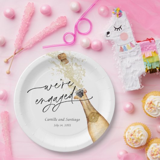 Modern We're Engaged Party Paper Plate Pappteller (Party)