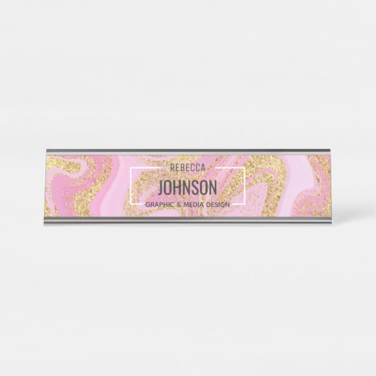 Modern Wertvoll rosa Goldmarmor Name - Namensplatt Schreibtischnamensplakette (Vorderseite )