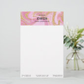 Modern Wertvoll rosa Goldmarmor Name - Stationery Briefpapier (Stehend Vorderseite)