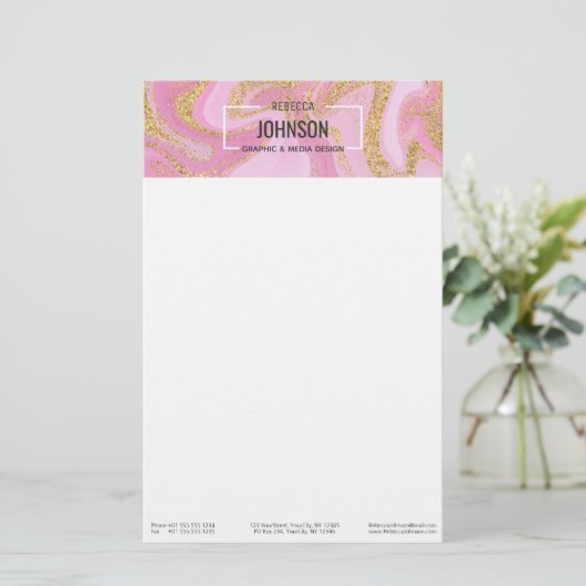 Modern Wertvoll rosa Goldmarmor Name - Stationery Briefpapier (Stehend Vorderseite)