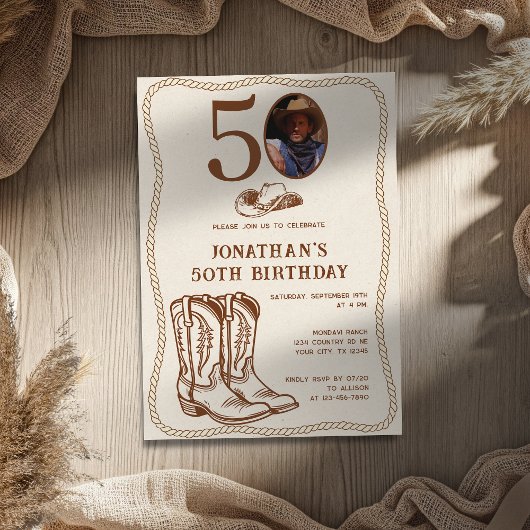 Modern Western Cowboy Boots 40 50 Photo Birthday Einladung