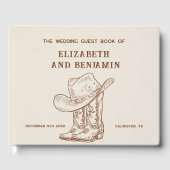 Modern Western Cowboy Boots and Hat Barn Wedding Gästebuch (Vorderseite)
