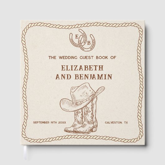 Modern Western Horseshoe Initials Cowboy Wedding Gästebuch (Vorderseite)