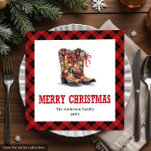 Modern Western Red Black Check Paper Napkins Serviette