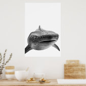 Modern Whale Shark Portrait Schwarz-weiß Poster (Küche)