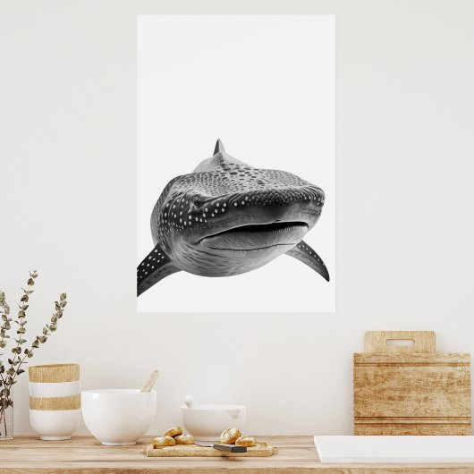 Modern Whale Shark Portrait Schwarz-weiß Poster (Küche)
