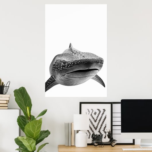 Modern Whale Shark Portrait Schwarz-weiß Poster (Heimbüro)