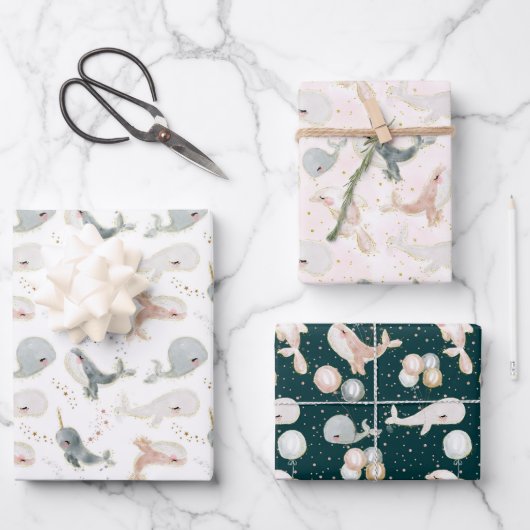 Modern Whale Theme Party Gift Geschenkpapier Set (Vorderseite)