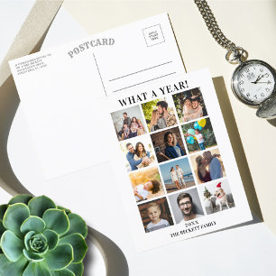 Modern What A Year In Review 12 Photo Collage Feiertagspostkarte