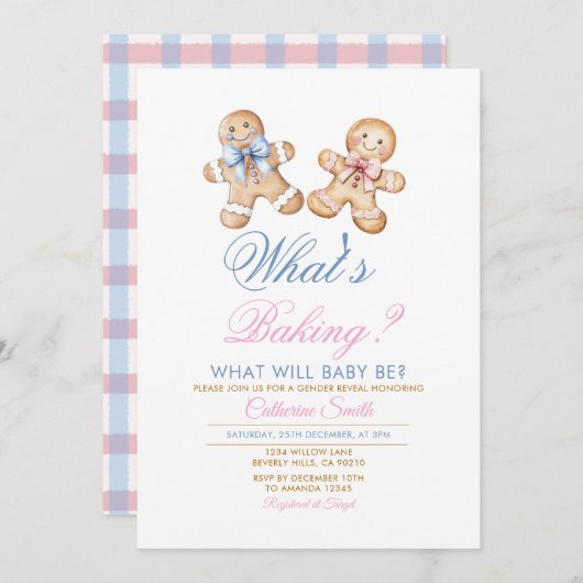 Modern What’s Baking Gingerbread Gender Reveal Einladung (Vorne/Hinten)