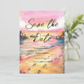 Modern Whimsical Beach Wedding Save The Date (Stehend Vorderseite)