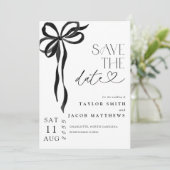 Modern Whimsical Black Bow Script Save the Date Einladung (Stehend Vorderseite)