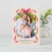 Modern Whimsical Bow kurvte Foto Weihnachten (Stehend Vorderseite)