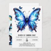 Modern Whimsical Butterfly Boy Geburtstag Einladung (Vorne/Hinten)