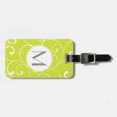 Modern Whimsical Curls Lime Green Monogram Gepäckanhänger (Vorderseite horizontal)