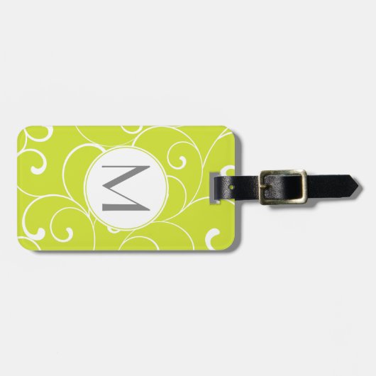 Modern Whimsical Curls Lime Green Monogram Gepäckanhänger (Vorderseite horizontal)