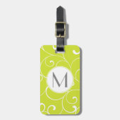 Modern Whimsical Curls Lime Green Monogram Gepäckanhänger (Vorderseite vertikal)