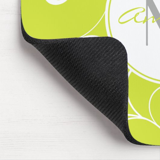 Modern Whimsical Curls Lime Green Monogram Mousepad (Ecke)
